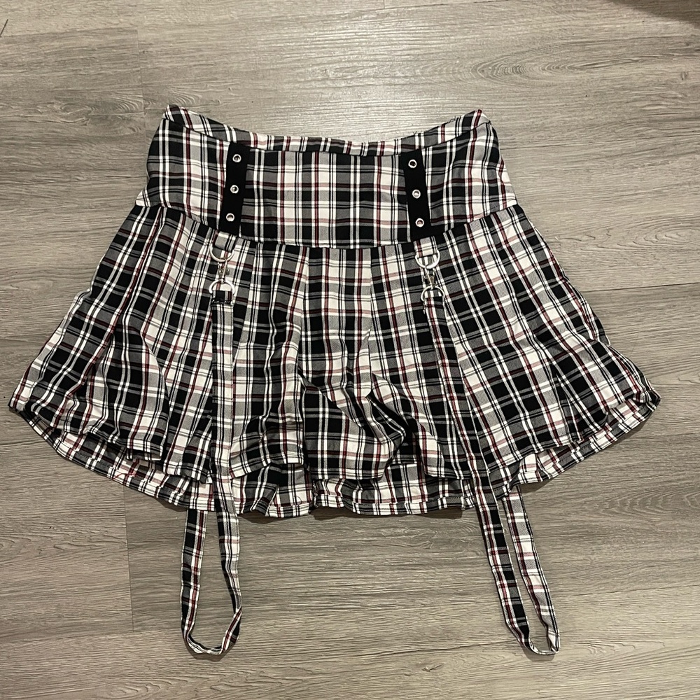 Hot Topic Checkered Mini Skirt with Black Accents